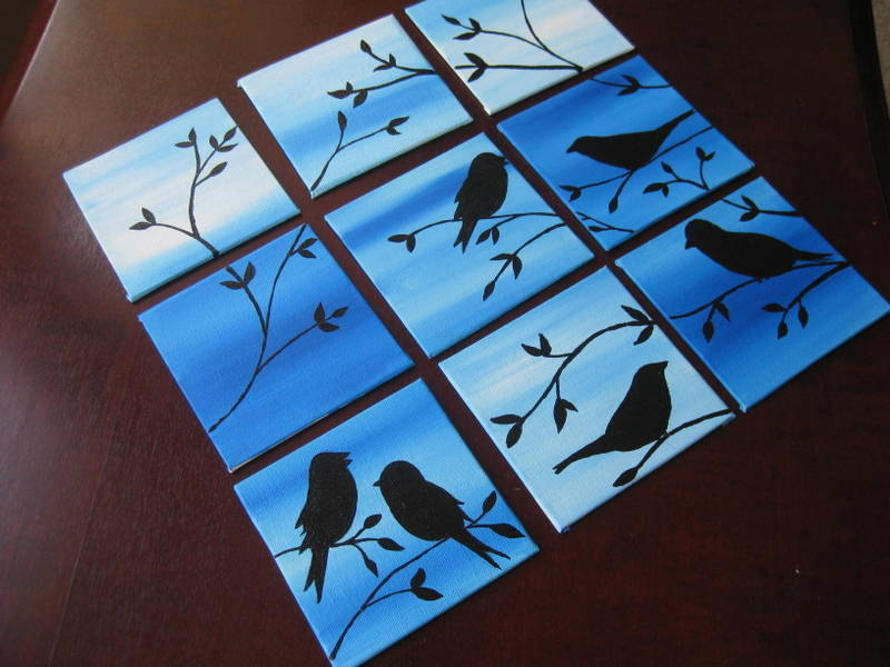 Birds painting set of 9 canvases