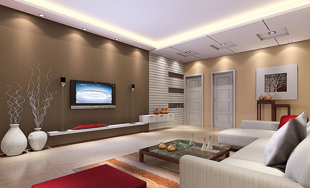 Creative Ideas- Living Room Interior Design With Wooden Coffee Table  Ceiling Lights And White Sofa