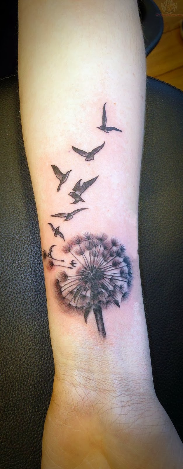 Dandelion And Birds Tattoos On Wrist...I love this idea, but with butterflies for my angels