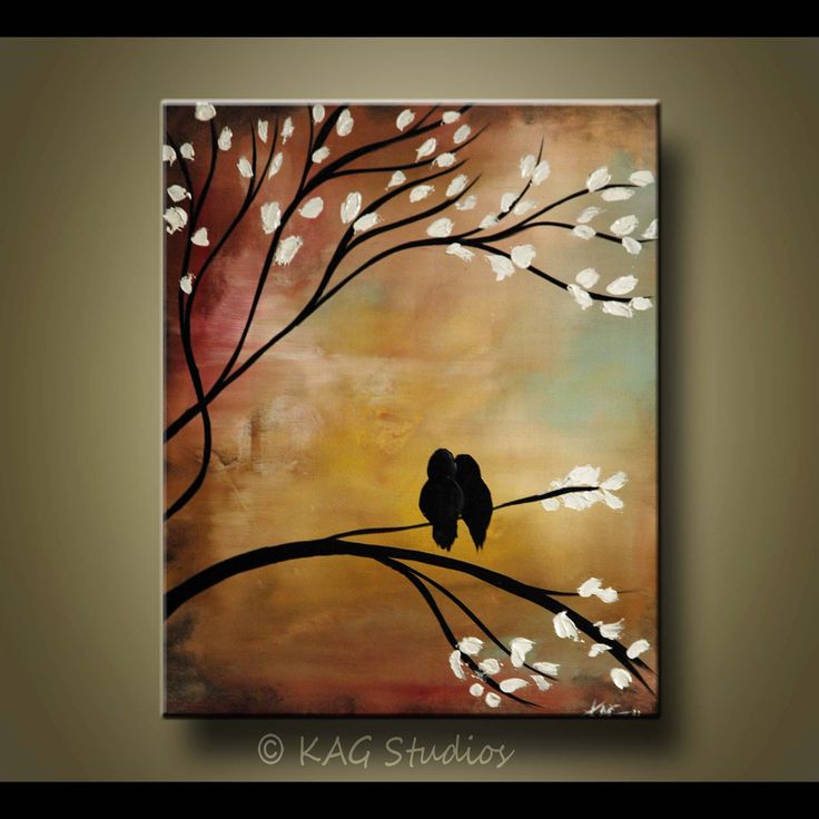 Tree Art Painting with Love Birds - Etsy Trees Art