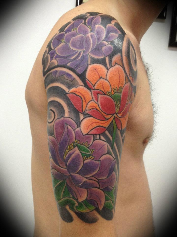 lotus-flower-tattoo-on-half-sleeve-for-women