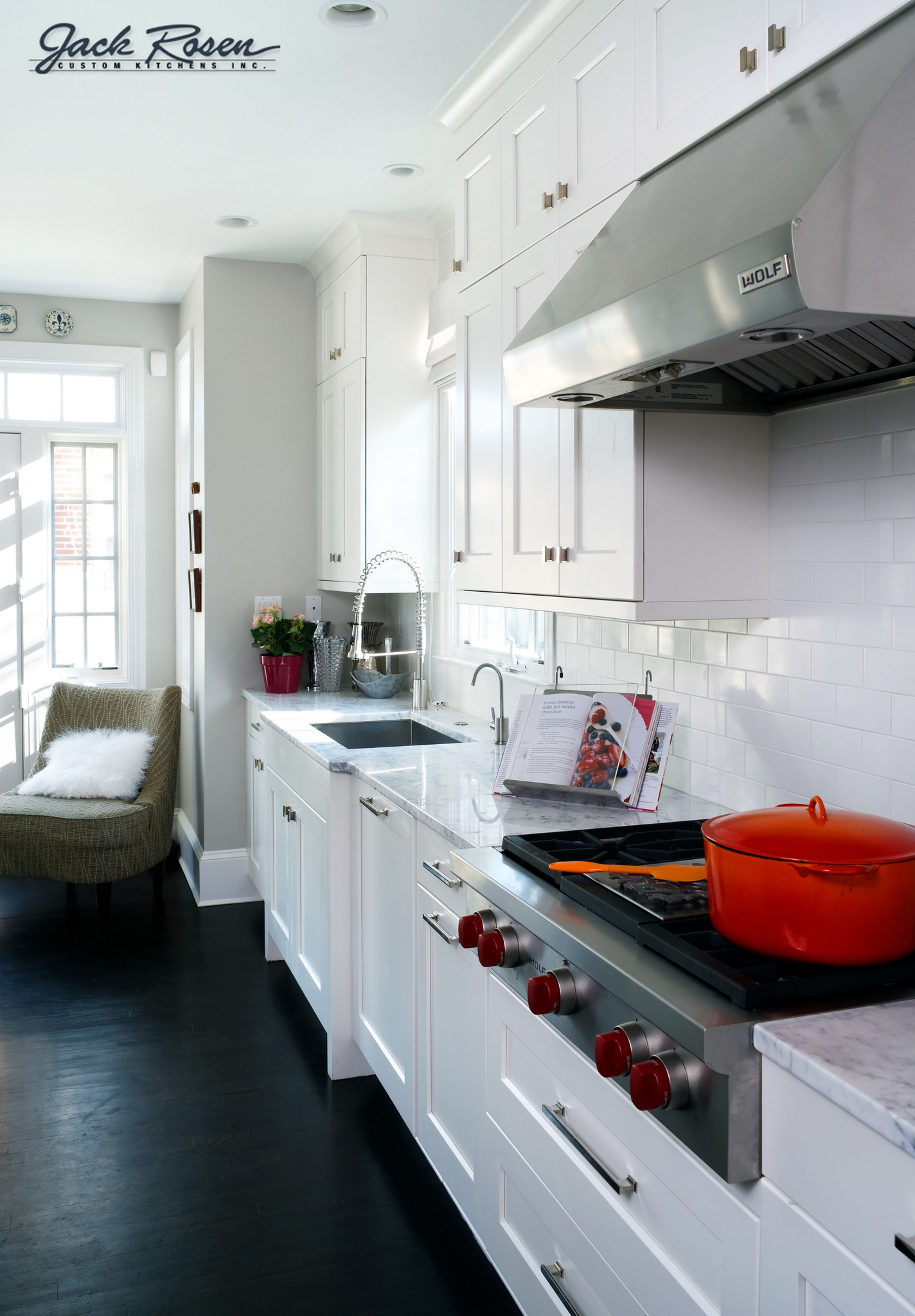 A high contrast white kitchen