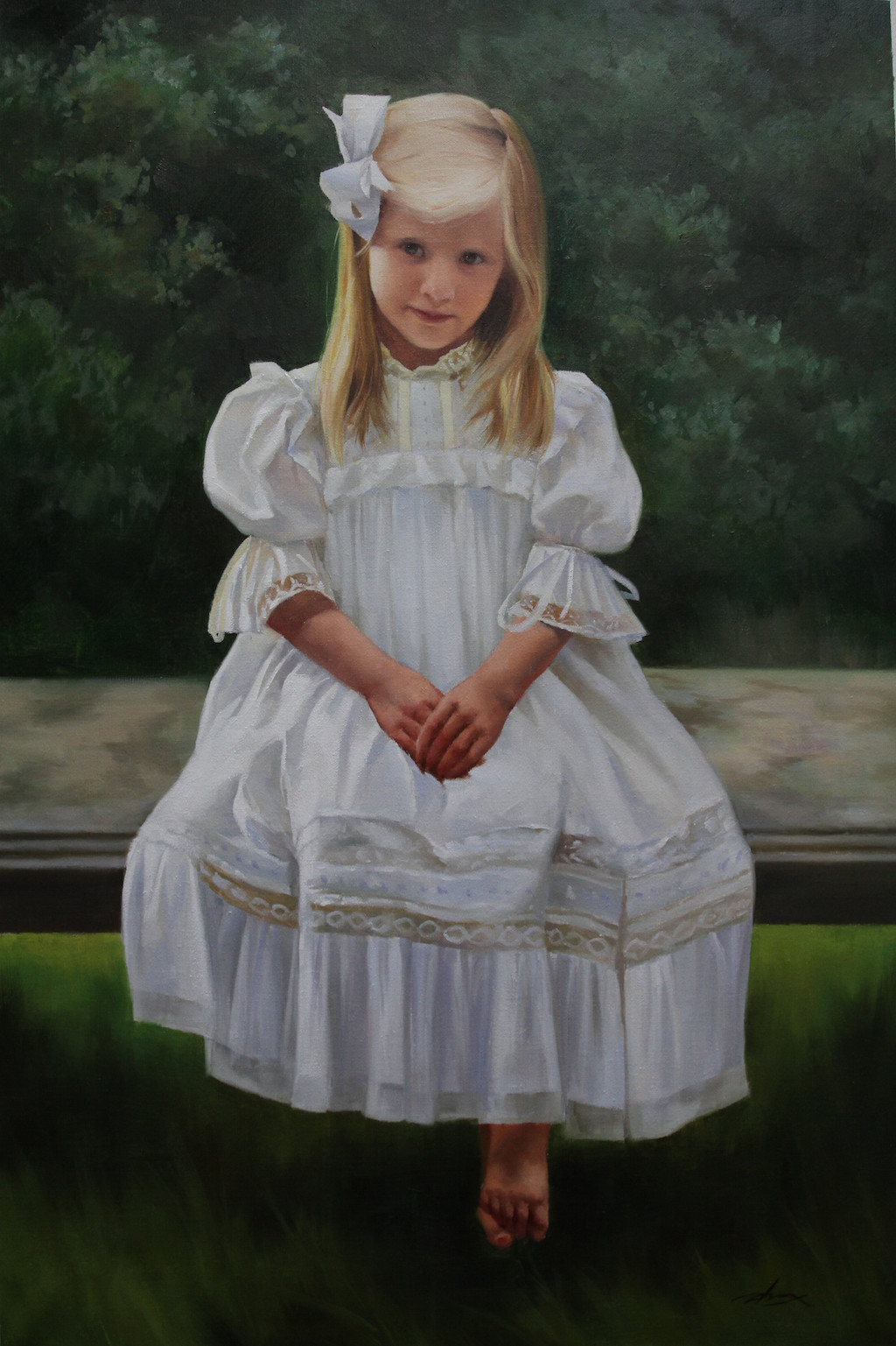 Childrens-Oil-Portraits-GIRL-ON-GARDEN-BENCH