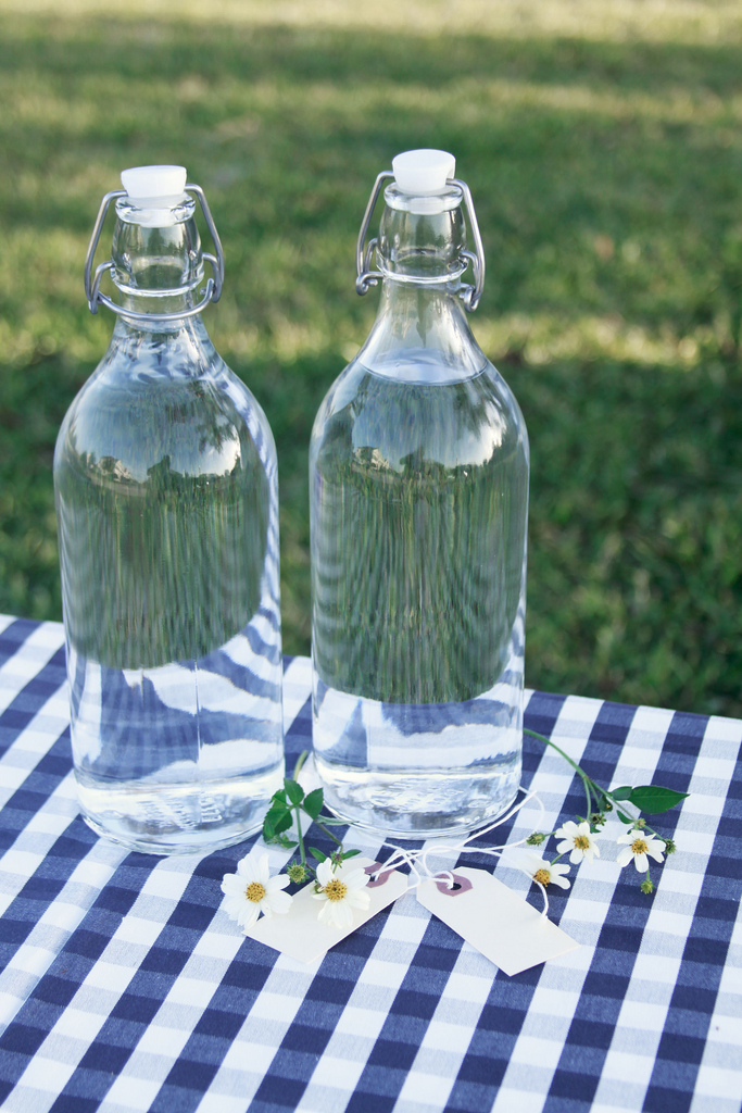 DIY glass water bottle favors