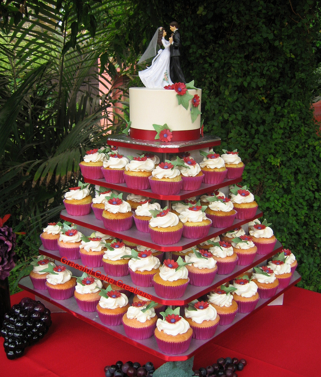 Elegant Burgundy and Red Cupcake Wedding
