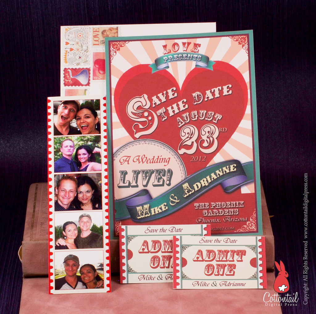 Fun Sideshow Circus Wedding Save the Date Invitation with Tickets
