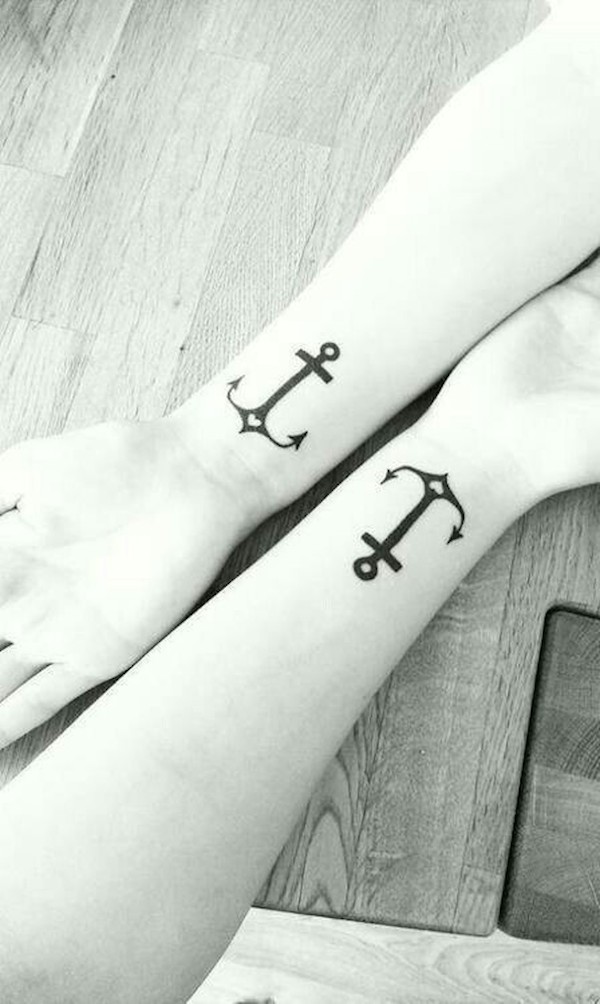 Identical anchor tattoos for BFFs