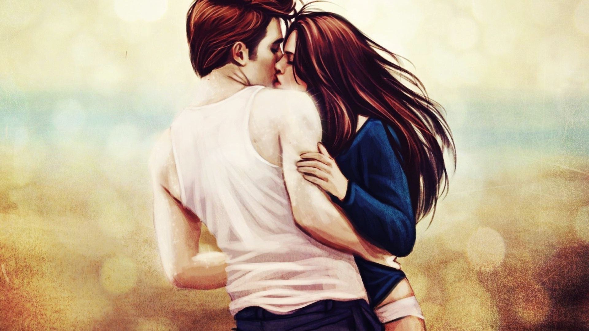 Kristen Stewart Robert Pattinson Kissing Aniamted Art Wallpaper