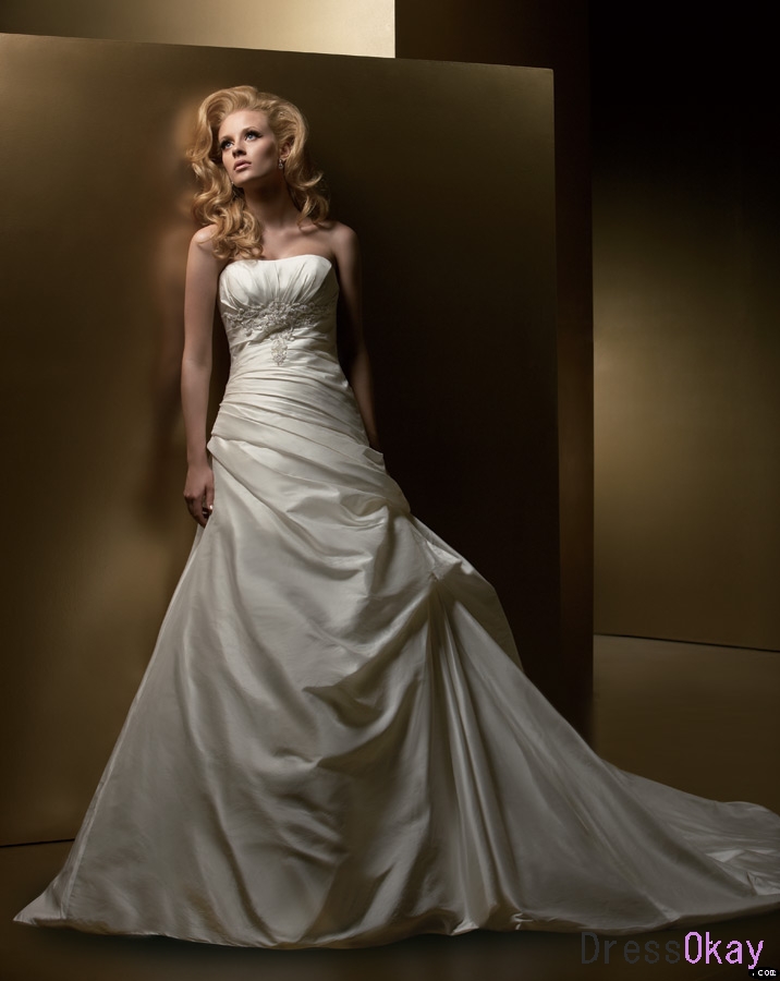 Strapless Silk Satin Curved-neck A-line Wedding Dress