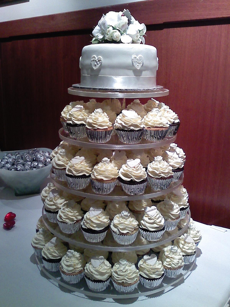 White wedding cupcake tower