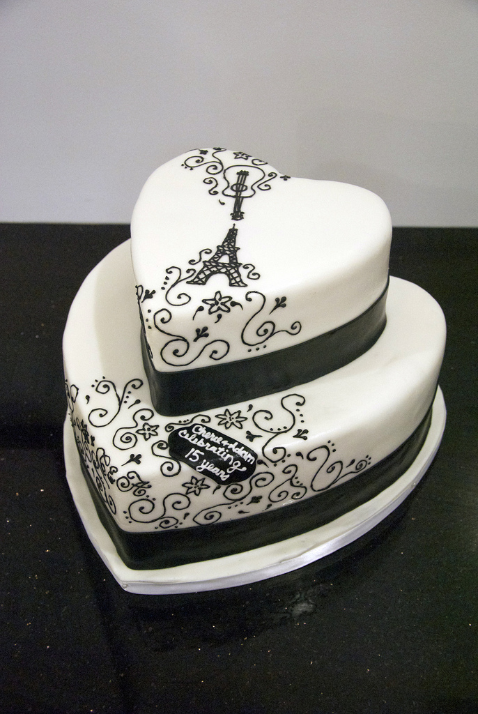 black white heart cake
