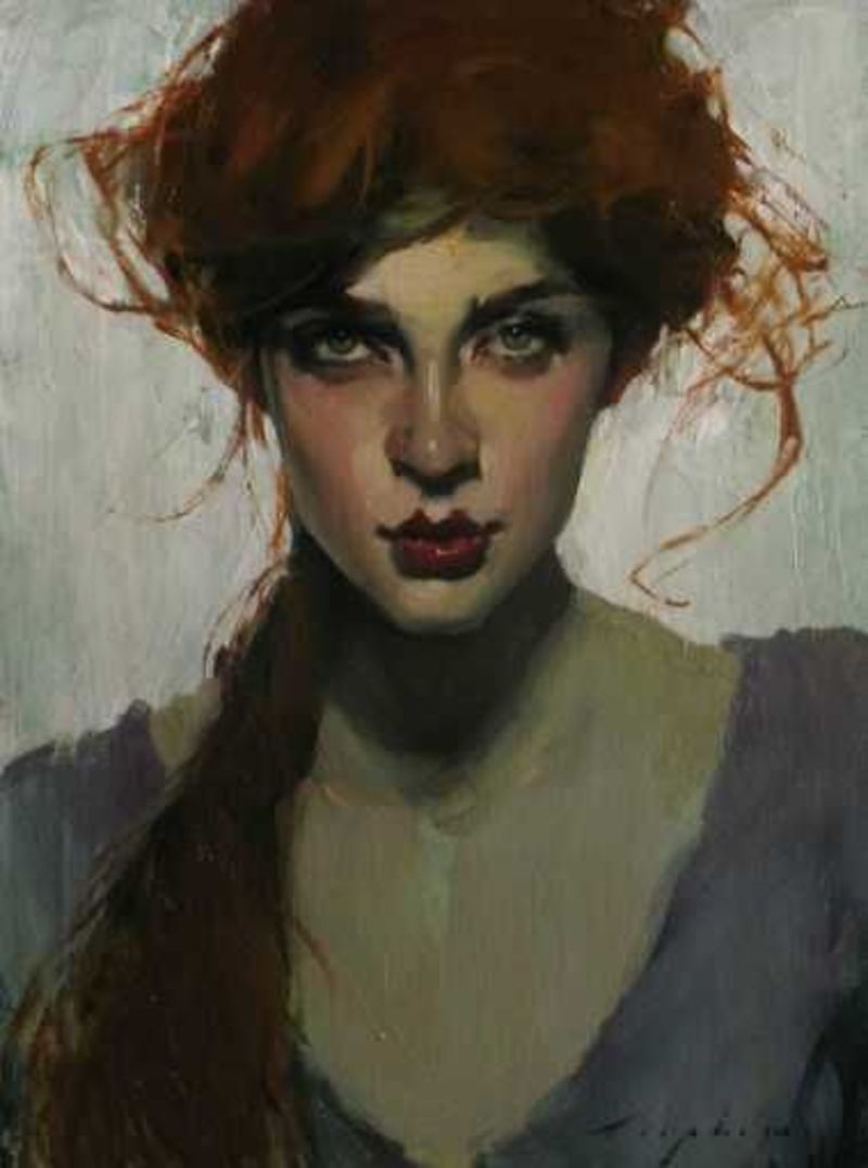 contemporary artist beautiful female redhead woman face portrait painting