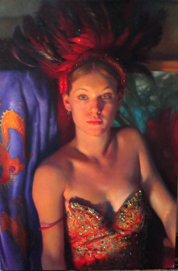 contemporary figurative beautiful blonde female décolletage cleavage torso woman portrait painting