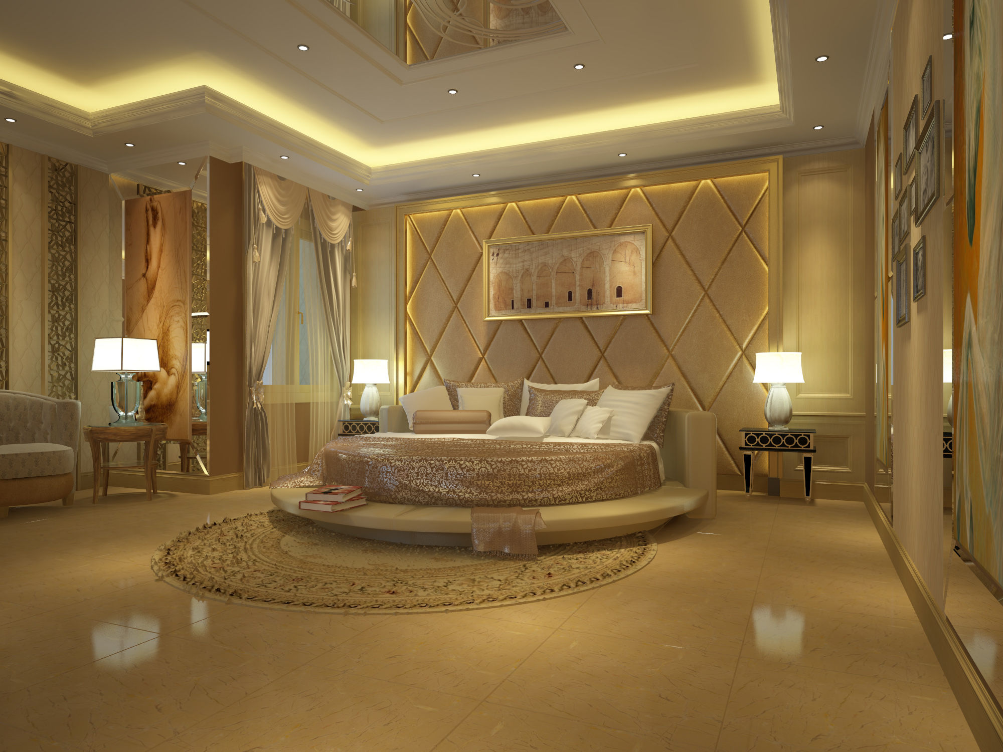 decorate-modern-romantic-master-bedroom-with-luxury-modern-round-master-bedroom-design-with-amazing-ceiling-lights-on-bedrooms