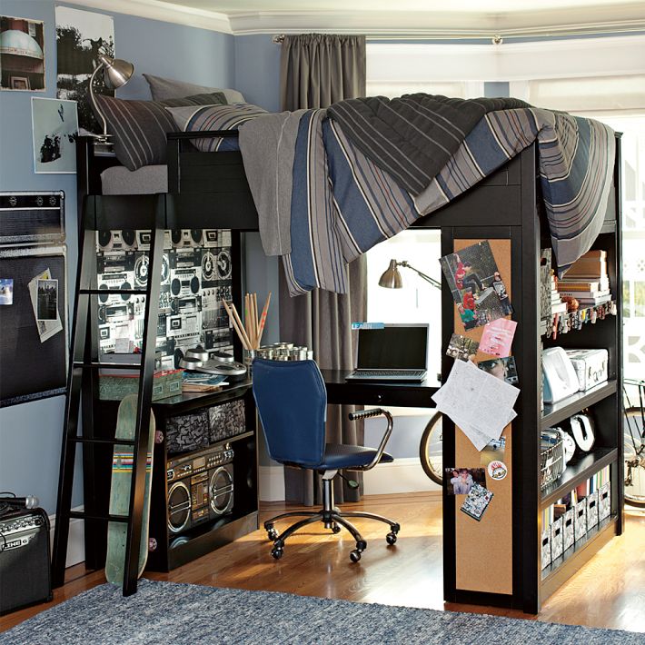 exquisite-small-bedroom-with-charming-bunk-bed-combined-awesome-study-desk-and-likable-shelves-ideas-to-save-room-space
