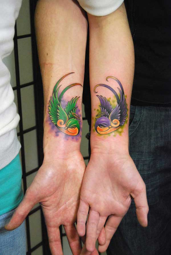 friendship-tattoo-ideas-birds-colorful