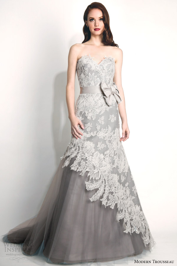 modern-trousseau-fall-2015-bridal-storm-strapless-french-alencon-lace-wedding-dress-oversized-bow-gray-tulle-skirt
