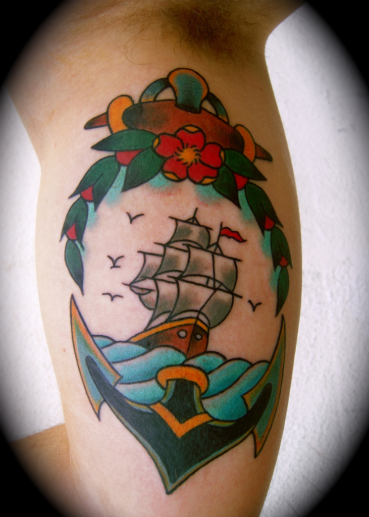 old school anchor and boat tattooed by johannes skindeeplove
