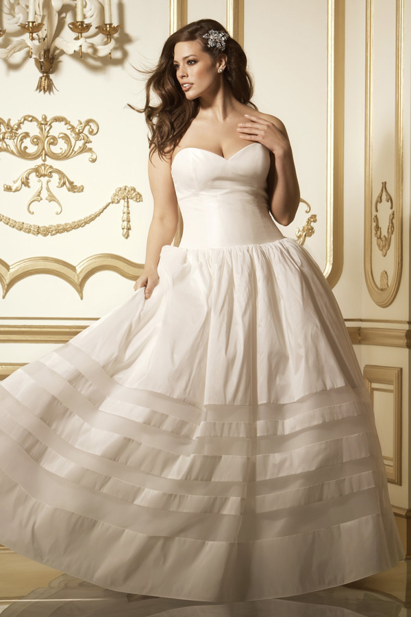 plus_size_ball_gown_strapless_organza_stripe_taffeta_wedding_dress
