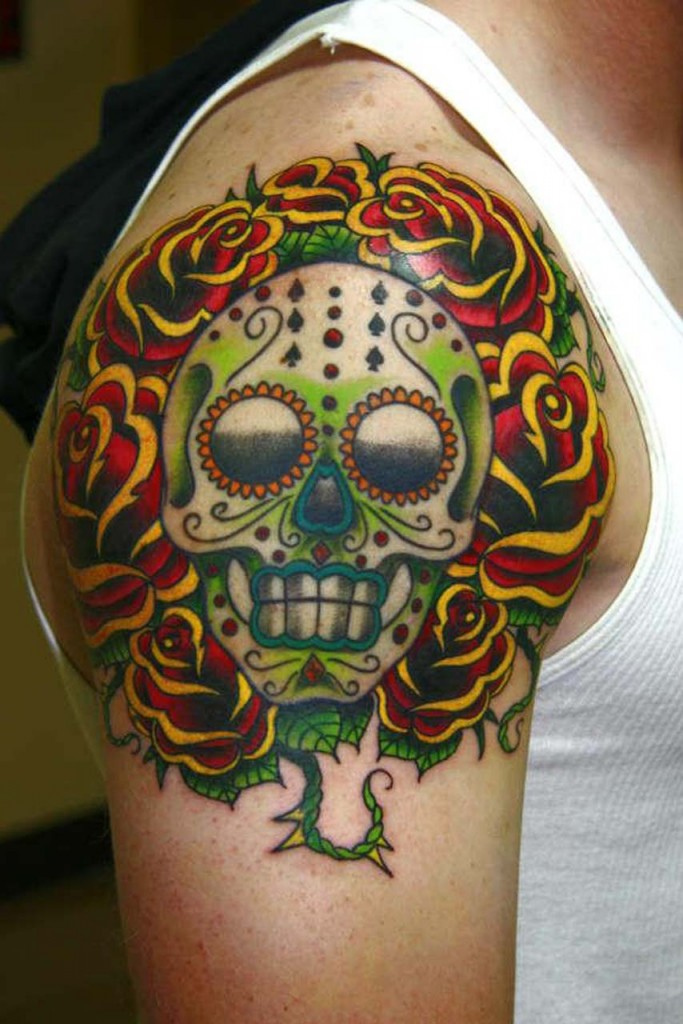 rose_and_skull_arm_tattoo_design_for_men