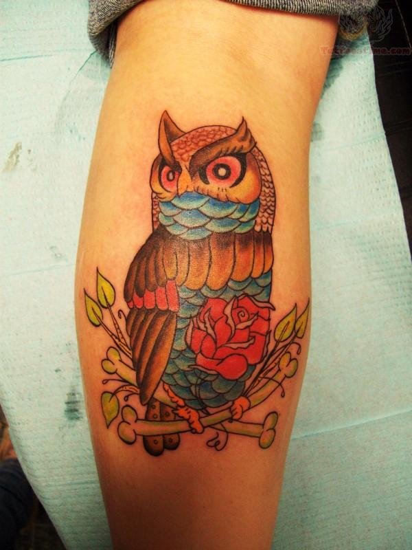 traditional-owl-tattoo-on-back-leg