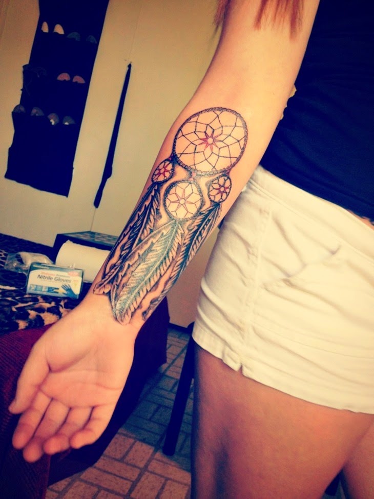 Beautiful Dreamcatcher on Arm Tattoo Design for Girls