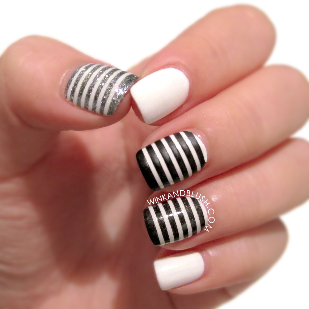 Black And White Striped Nail Art Design