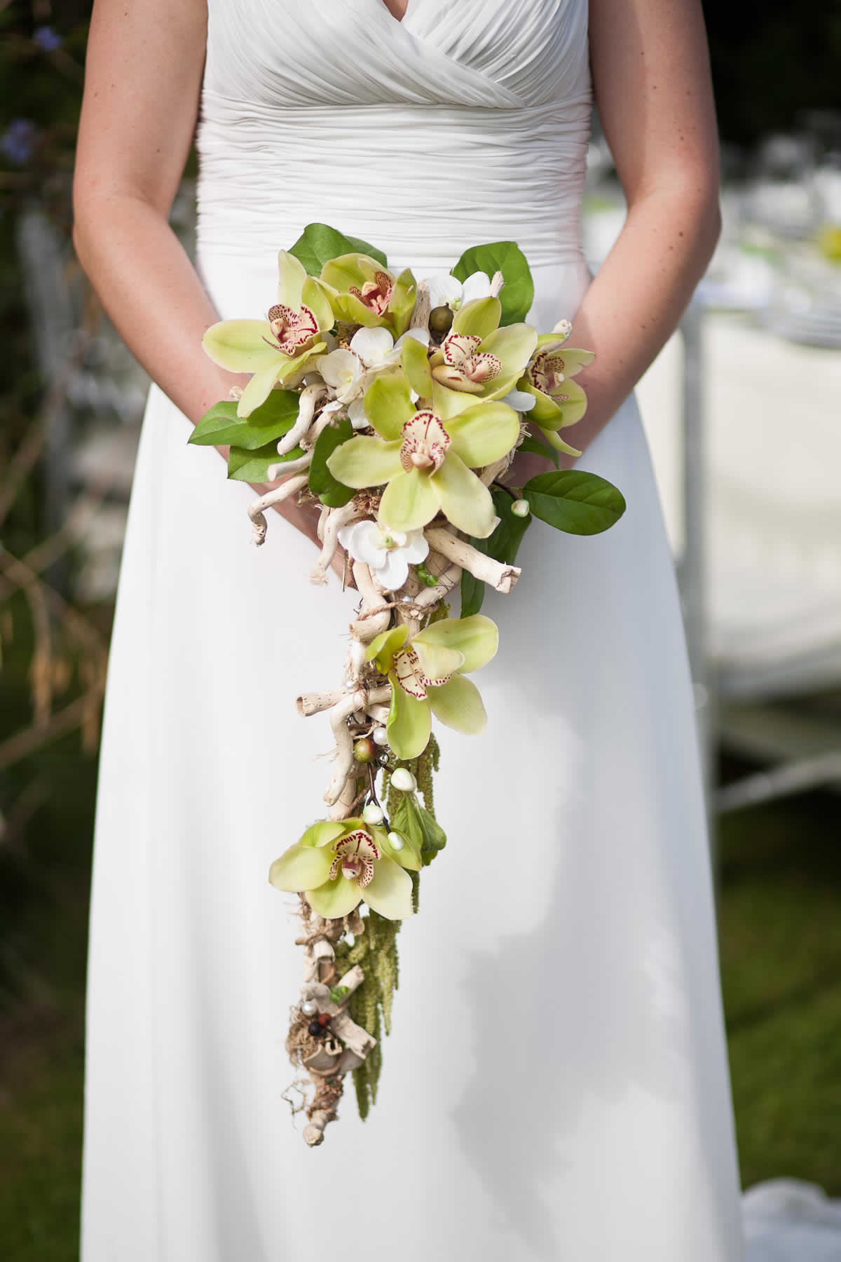 Blushing Blooms Bridal Bouquet with Orchids and Driftwood