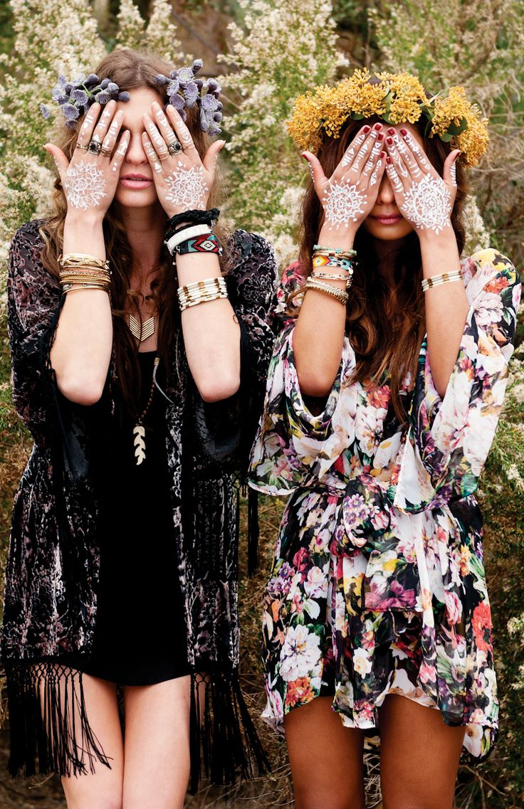 Boho chic tunic dresses with gypsy stacked bracelets, bangles, & cuffs, modern hippie