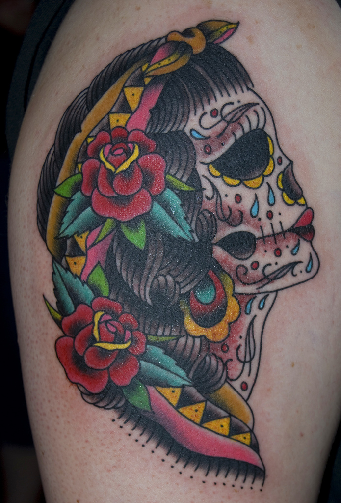 Custom Bride Sugar Skull Tattoo by Mikey Slater