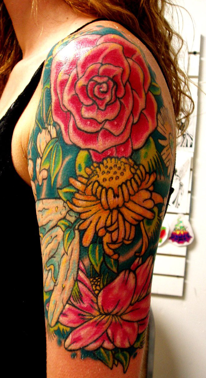 Half-Sleeve-Rose-Tattoo-Designs-For-Women