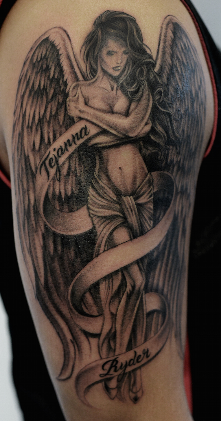 Half-sleeve-Female-Angel-tattoo