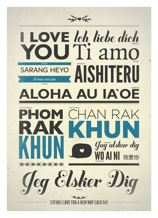 I Love You Typography Poster In Different Language - Vintage-Style Typo Print