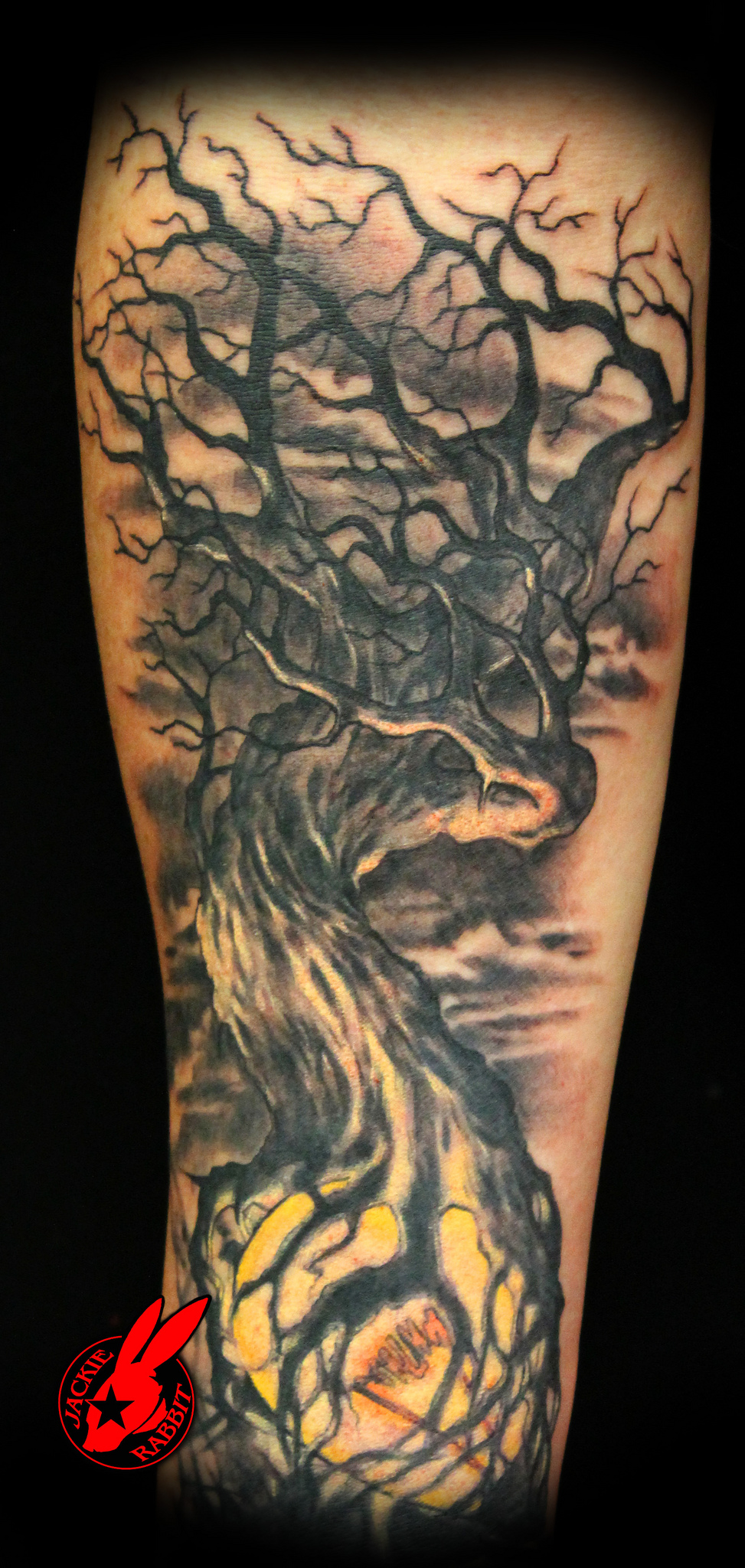 Light Dark Tree Tattoo by Jackie Rabbit
