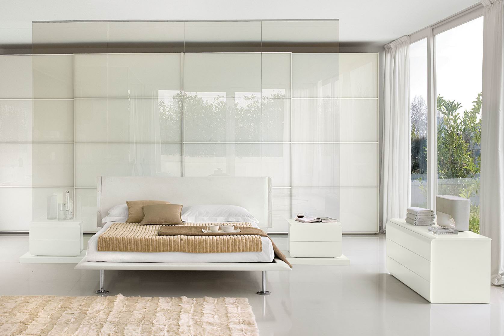 Luxury-Sliding-Wardrobe-Doors-with-White-Gloss-Bedside-Table-for-Fascinating-Bedroom-Ideas