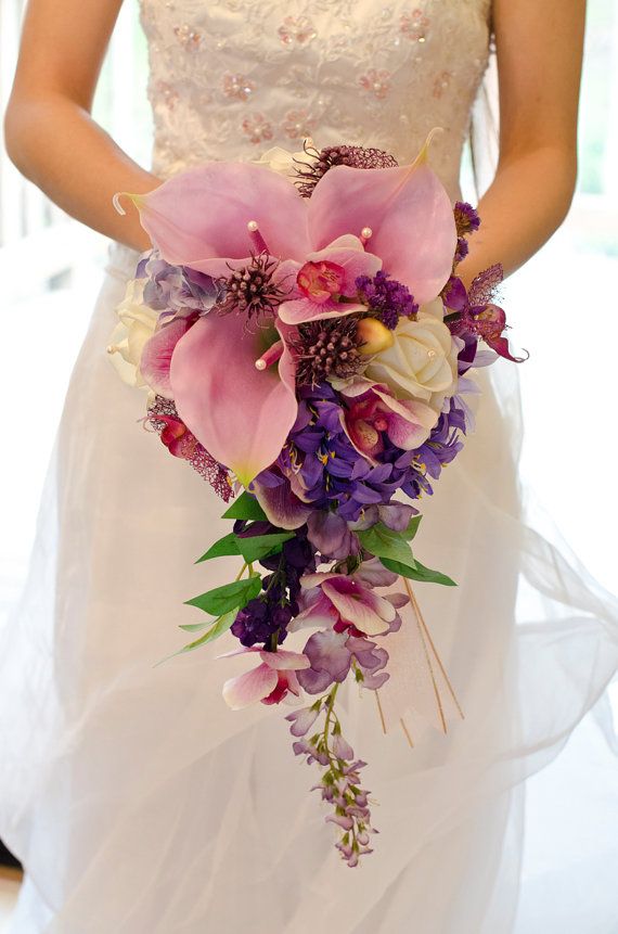 Real Touch Orchid & Calla Lily Cascading Wedding Bouquet