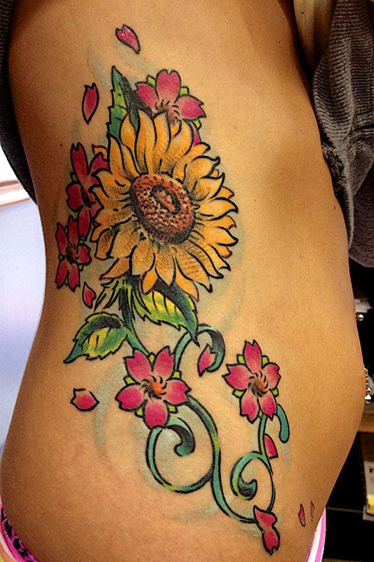 Ribs-Sunflower-Tattoo-Design-Ideas-For-Women