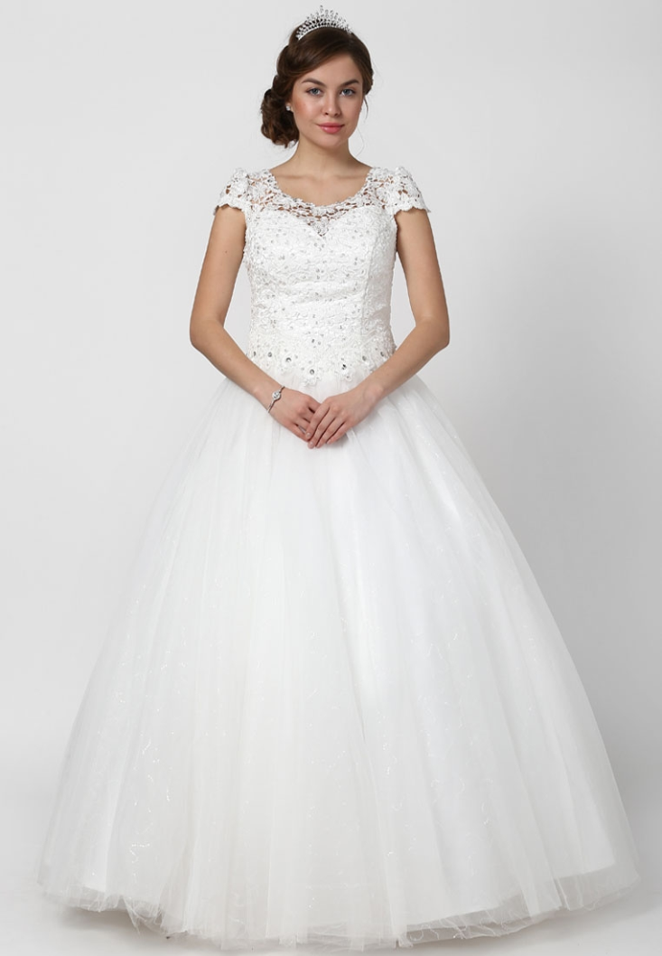 Simple Mega-Sleeves Embriodery Ball Gown