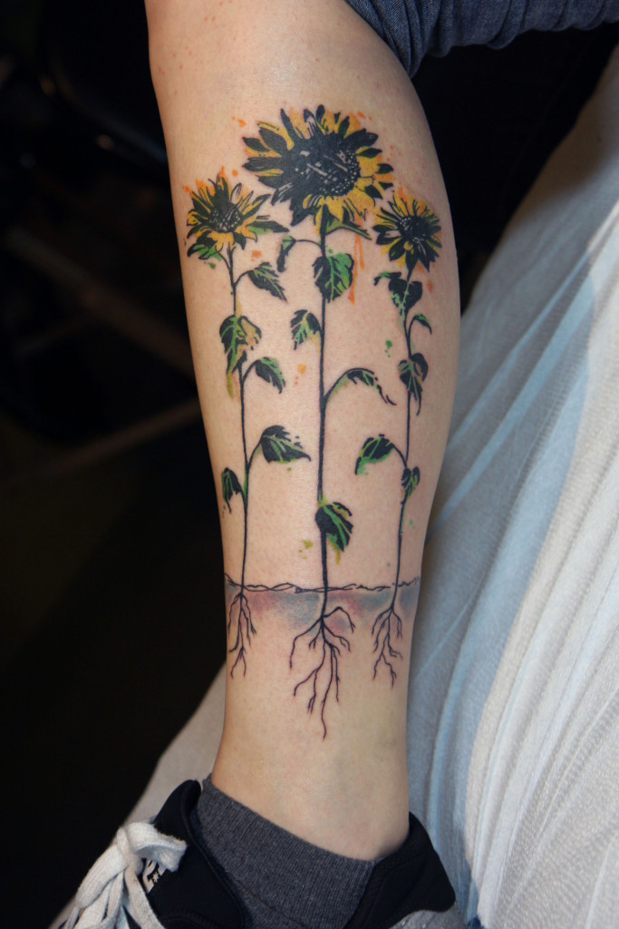 Sunflower Tattoo on leg