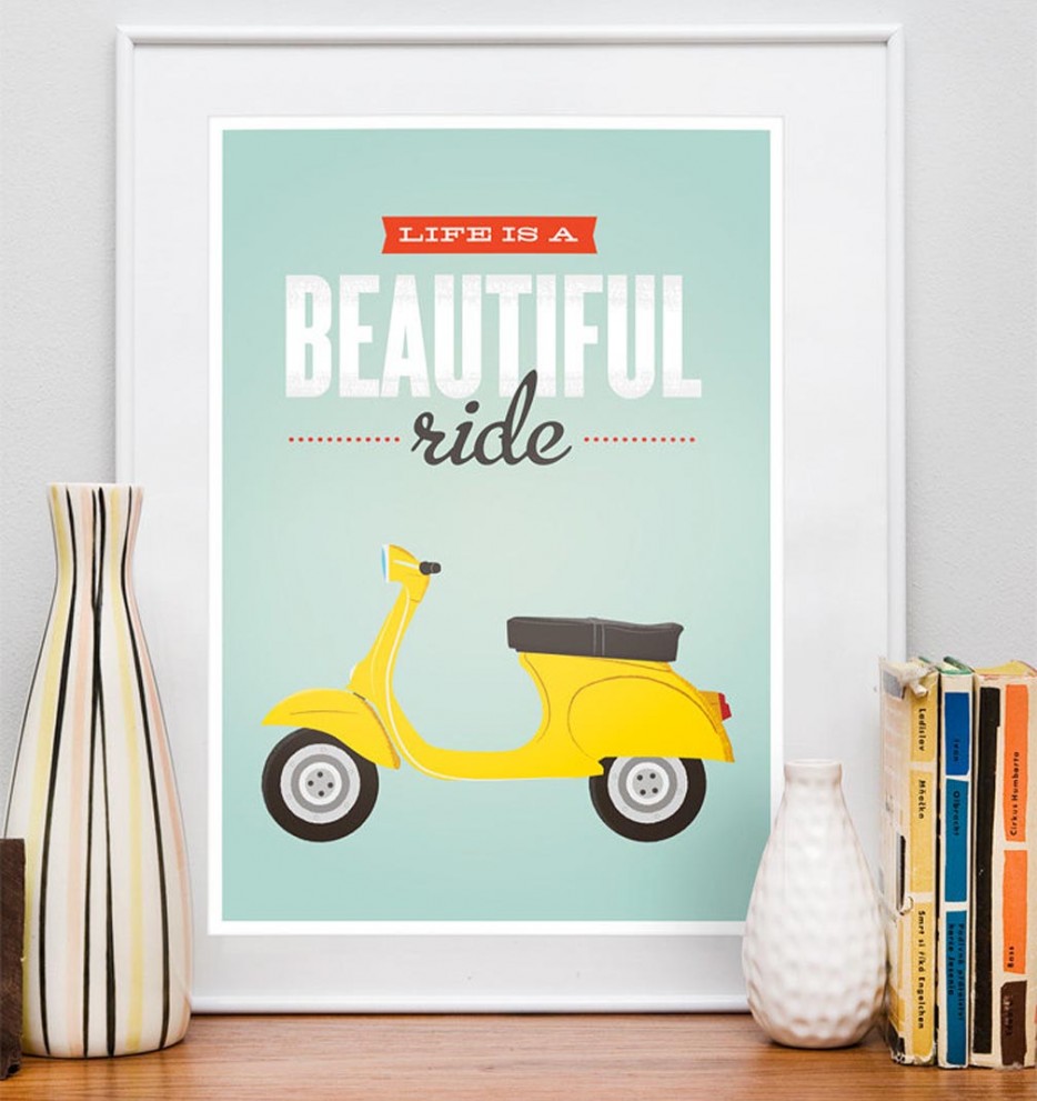 Typography VIntage 60s Bike poster Life is a Beautiful Ride
