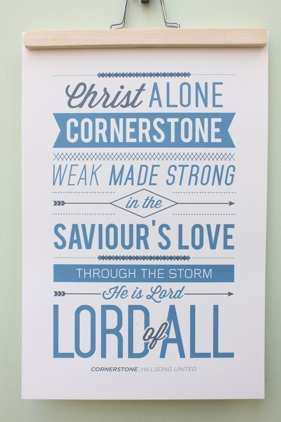 Vintage Typography Poster Print Cornerstone by Hillsong United Worship Song
