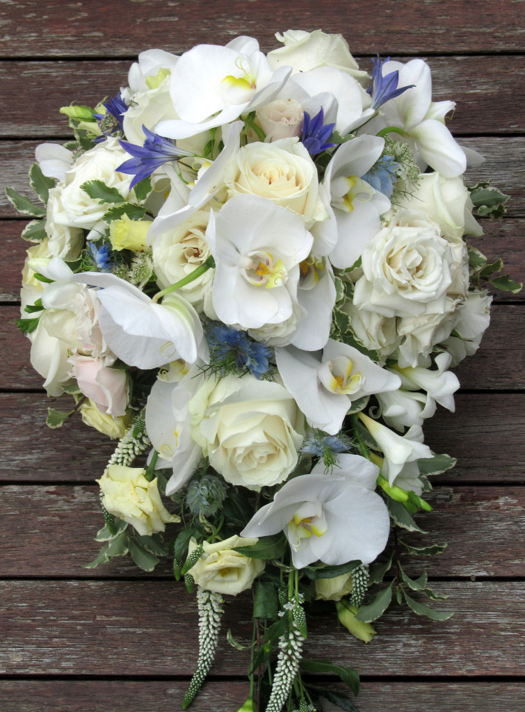 White wedding bouquet with orchids