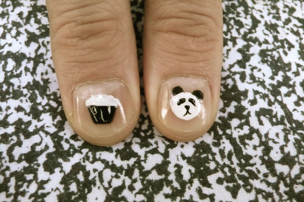 cupcake and panda bear Black & White Nail Art