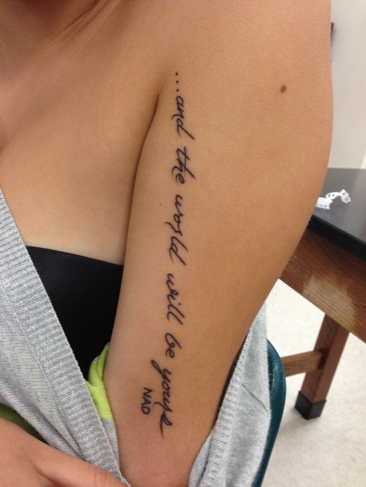 girl-with-quote-tattoo-on-left-half-sleeve
