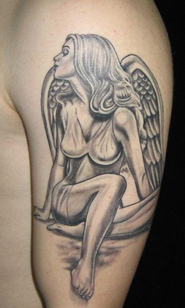 grey-ink-angel-girl-grey-ink-tattoo-on-left-half-sleeve
