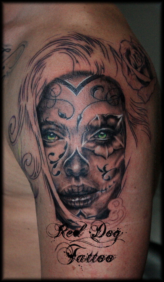 heywood__s_day_of_the_dead_lady_tattoo_1st_session_by_reddogtattoo