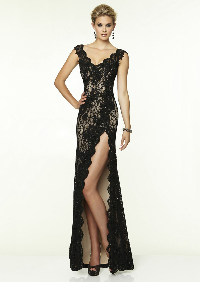 high-slit-black-v-neck-floor-length-lace-sheath-column-prom-evening-dress