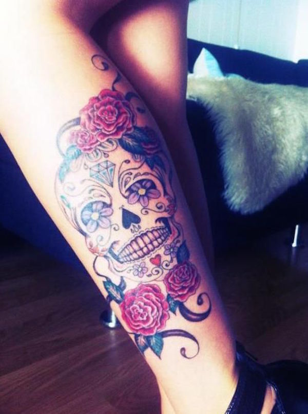 sugar-skull-tattoos-on-leg
