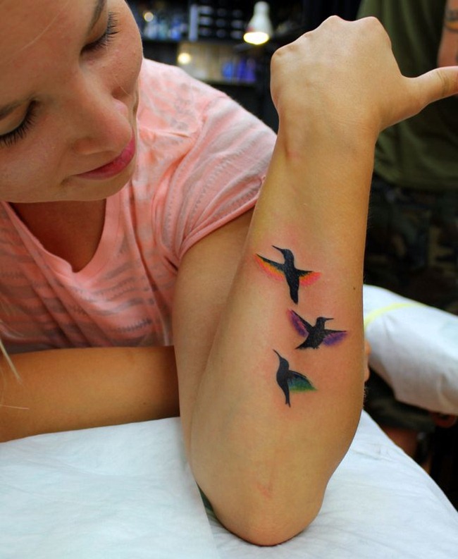 Awesome Watercolour Hummingbird Tattoos on Arm