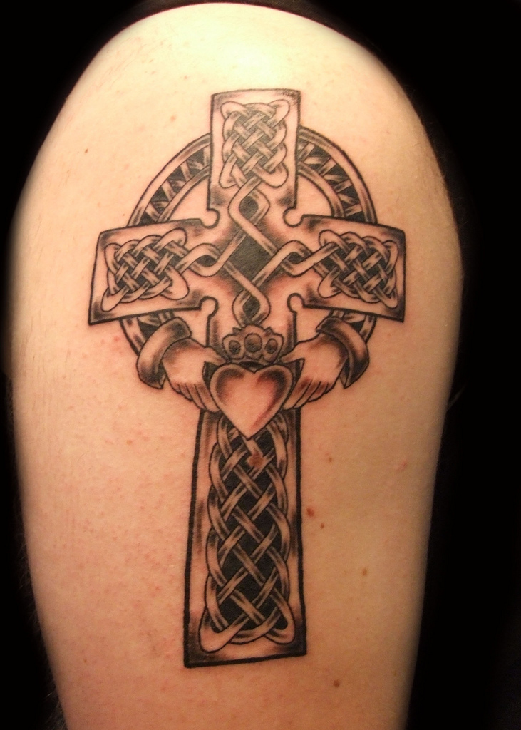 Black and Grey Celtic Cross Tattoo